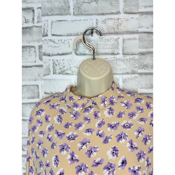 Ganni Montrose Long Sleeve Ruffled Collared Floral Print Crepe Dress Size 6 - Picture 4 of 7